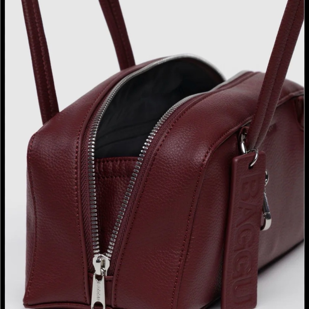 BAGGU Small Recycled Leather Shoulder Bag in Deep Burgundy - Picture 2 of 2